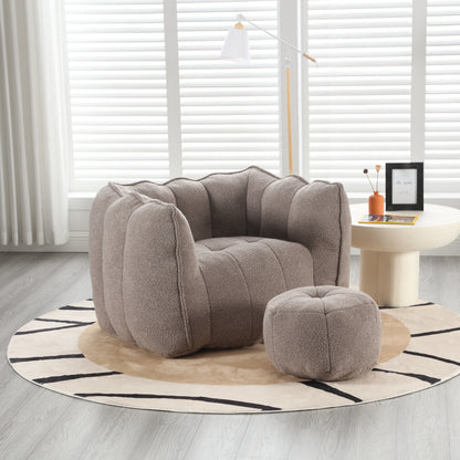Soft Bean Bag Chair with Footstool Beige