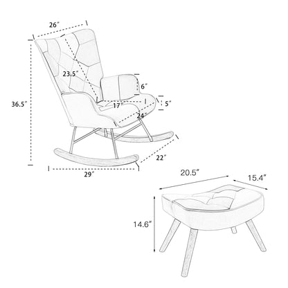Mid-Century Patchwork Rocking Chair with Ottoman – Linen Fabric