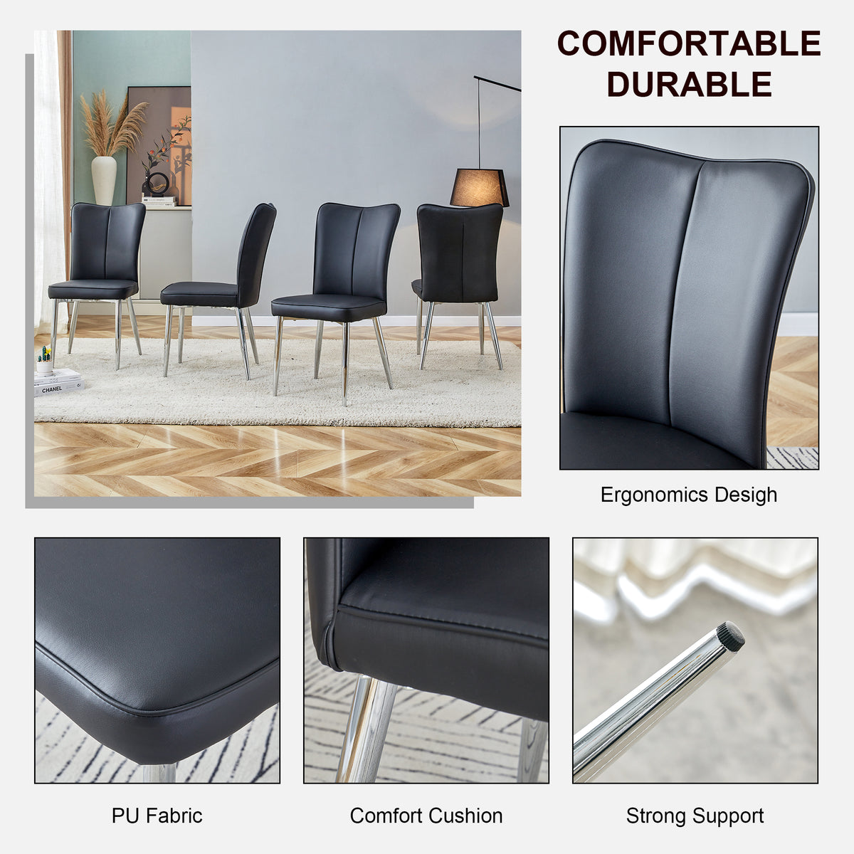 Modern Black Dining Chair Set (2 pcs)
