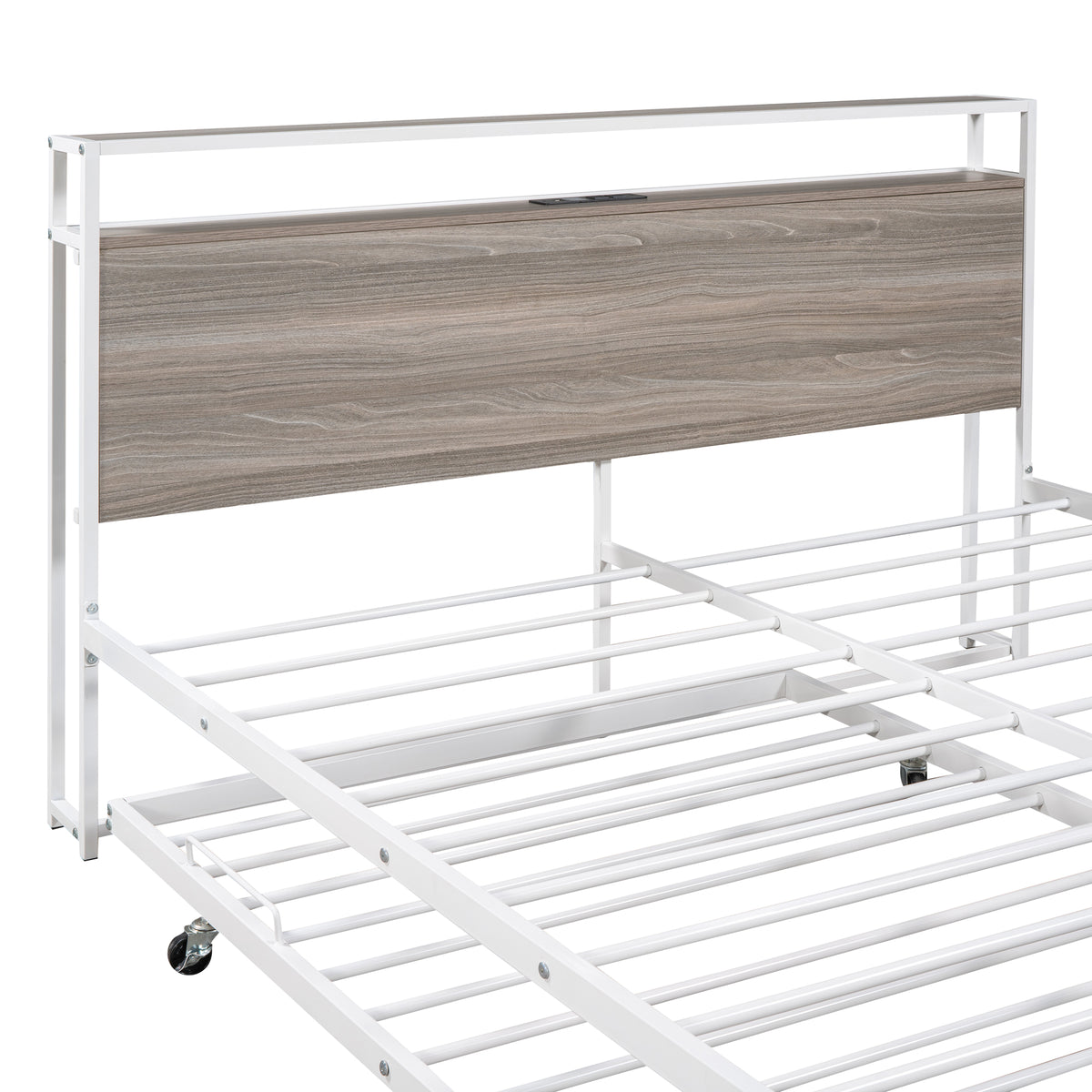 Metal Platform Bed with USB Ports Brown
