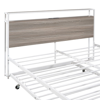Metal Platform Bed with USB Ports Brown