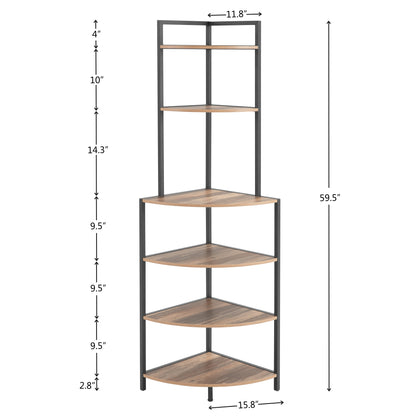 Tall Wooden Bookshelf Corner Storage Brown
