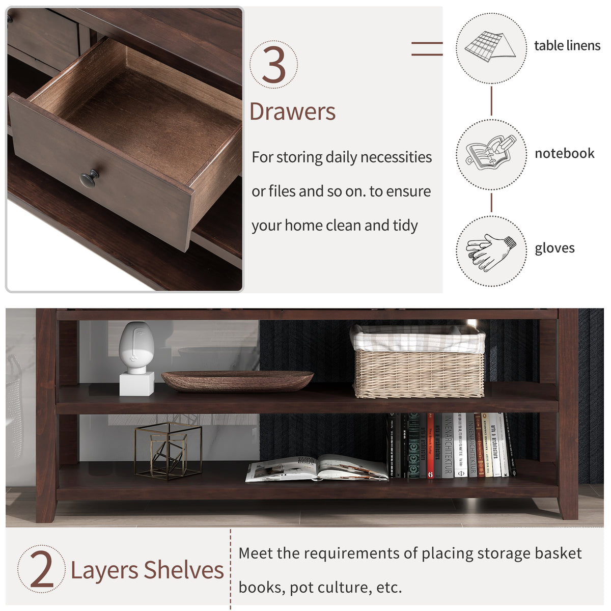Retro Wood Console Table – Espresso Finish