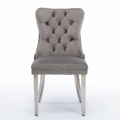 Tufted Velvet Dining Chair Set (2 pcs) – Gray Chrome Base