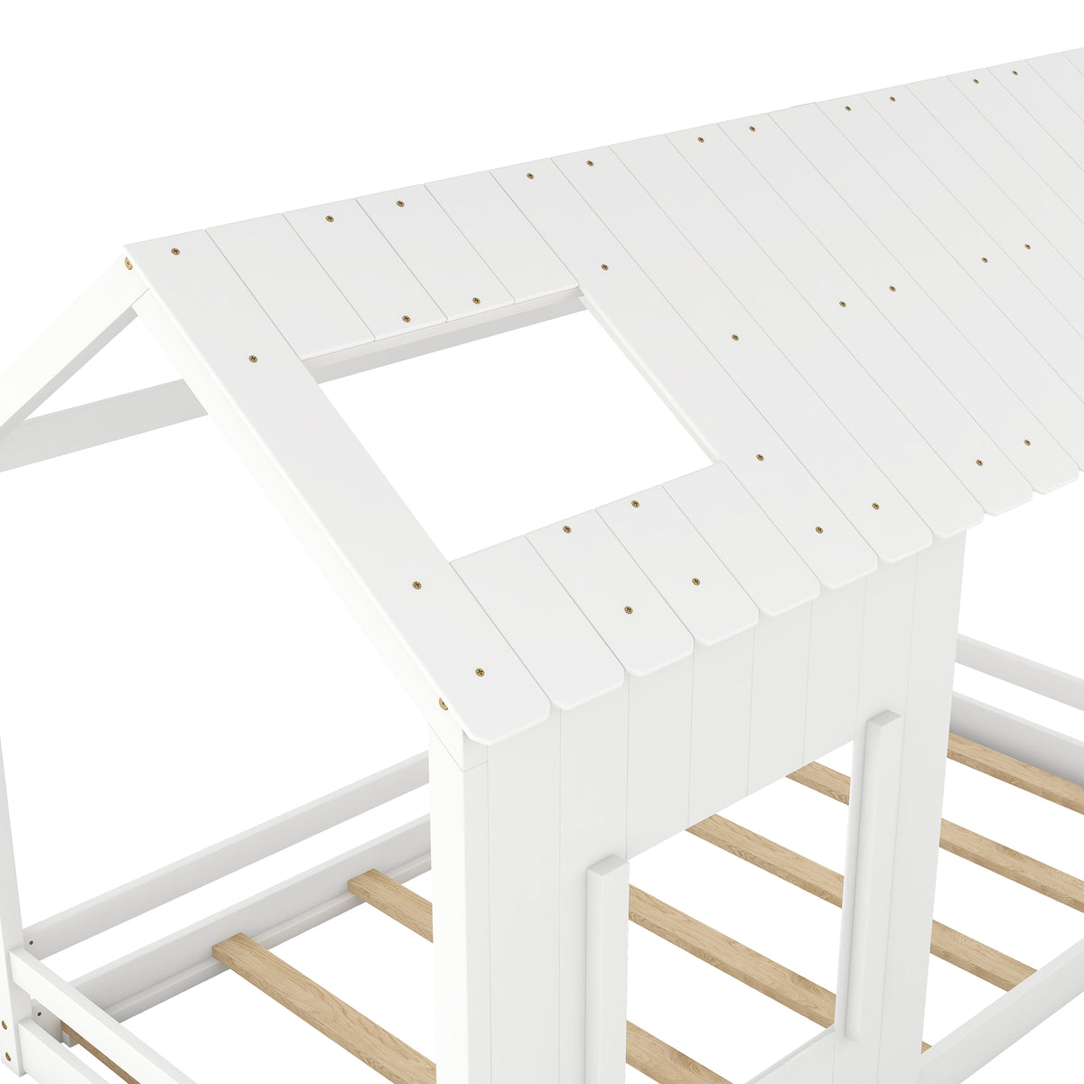 Twin House Bed with Roof Frame White