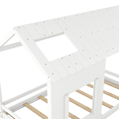 Twin House Bed with Roof Frame White