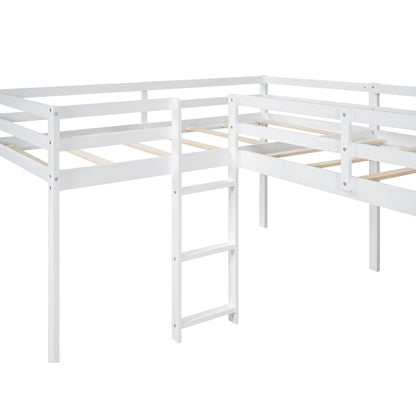 L-Shaped Twin Loft Bed with Slide White
