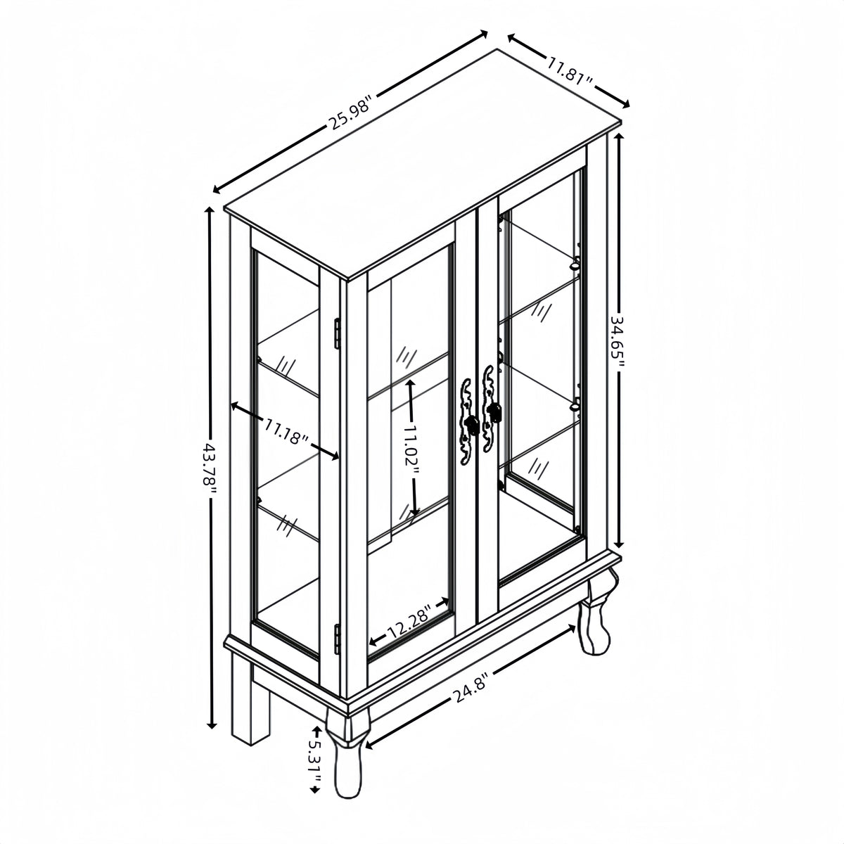 Dual Door Curio Display Cabinet with Adjustable Glass Shelves White