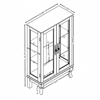 Dual Door Curio Display Cabinet with Adjustable Glass Shelves White