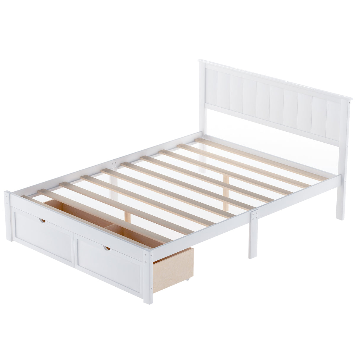 Full Platform Bed with Drawers White