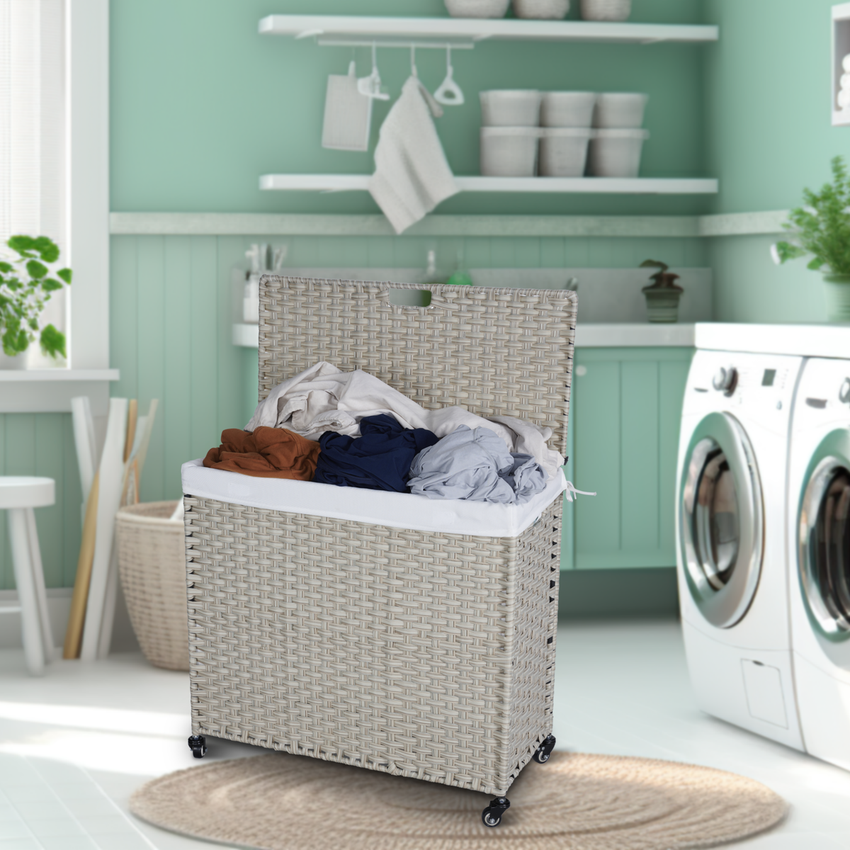 Grey Laundry Hamper with Lid and 2 Removable Bags