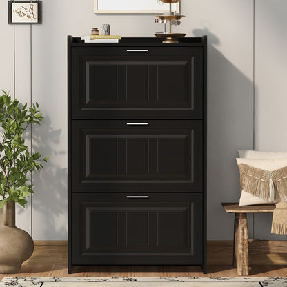 U-Can Black Shoe Storage Cabinet with 3 Flip Drawers