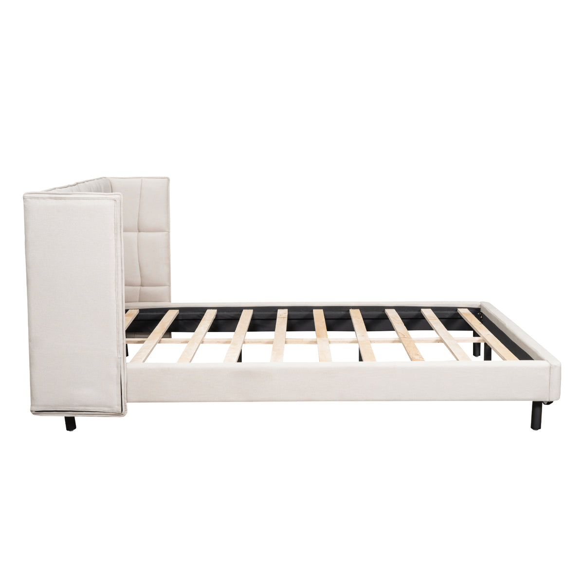Queen Platform Bed with LED Headboard Beige