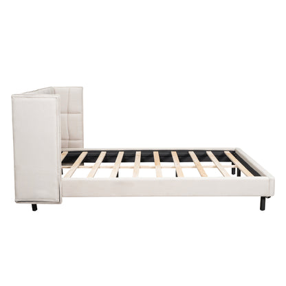 Queen Platform Bed with LED Headboard Beige