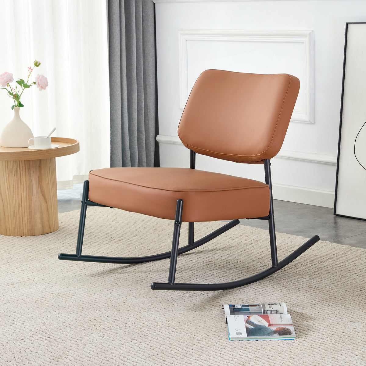 PU Leather Rocking Chair – Black Metal Legs
