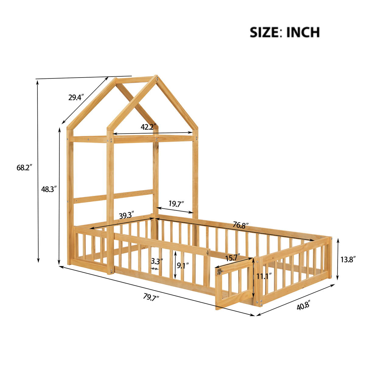 Twin Children’s Bed with Rack Natural