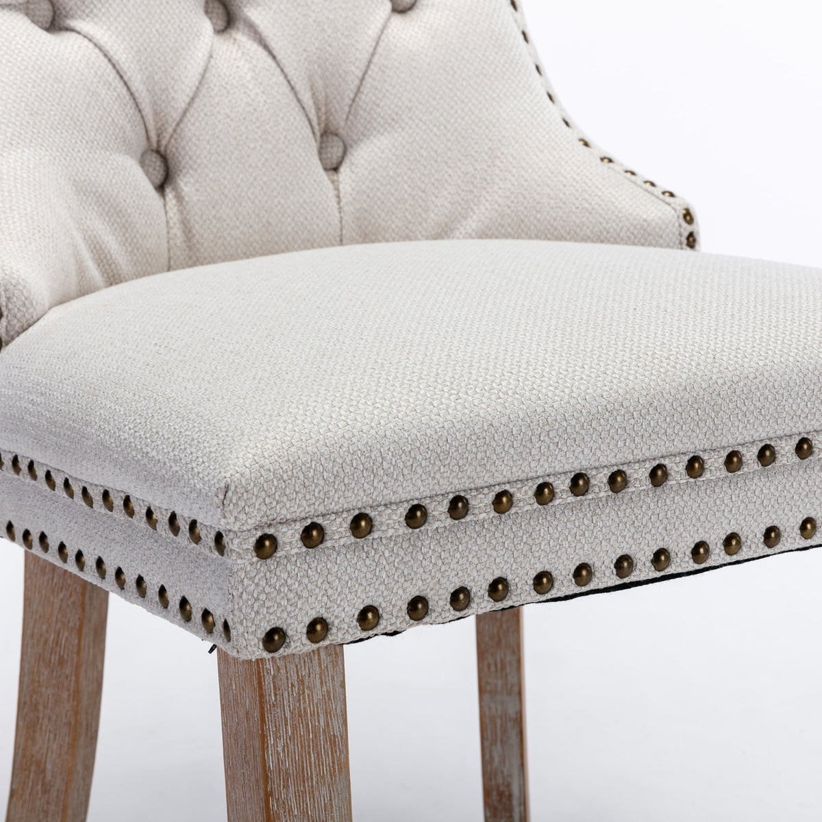 Nikki Tufted Linen Dining Chair Set (2 pcs) – Beige and Gray