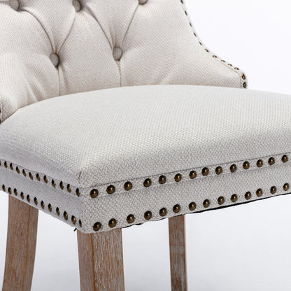 Nikki Tufted Linen Dining Chair Set (2 pcs) – Beige and Gray
