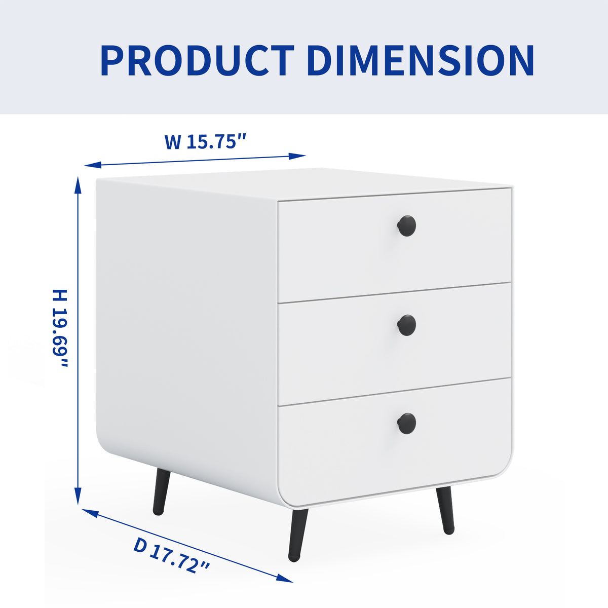 Modern Steel Bedside Table with 3 Drawers