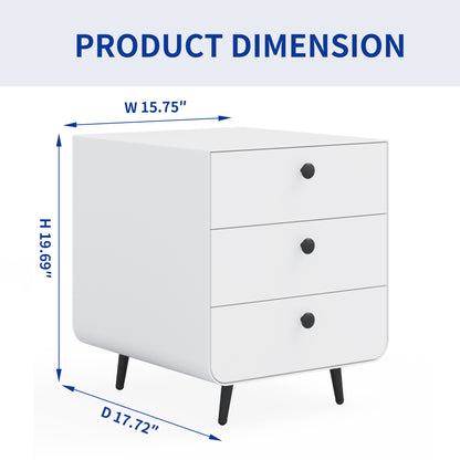Modern Steel Bedside Table with 3 Drawers