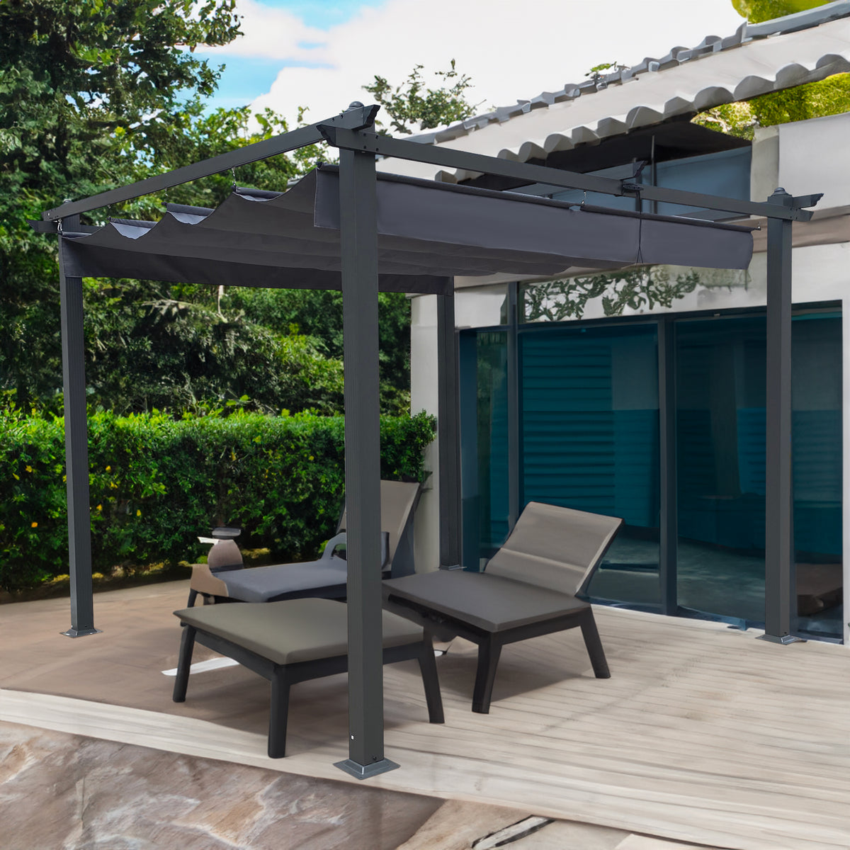 Outdoor Retractable Pergola Gray