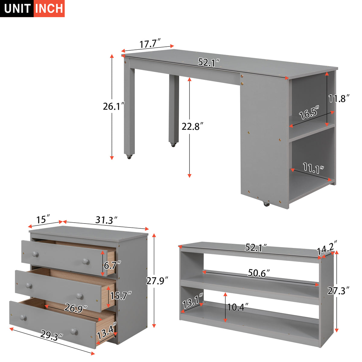 Full Loft Bed with Rolling Desk White