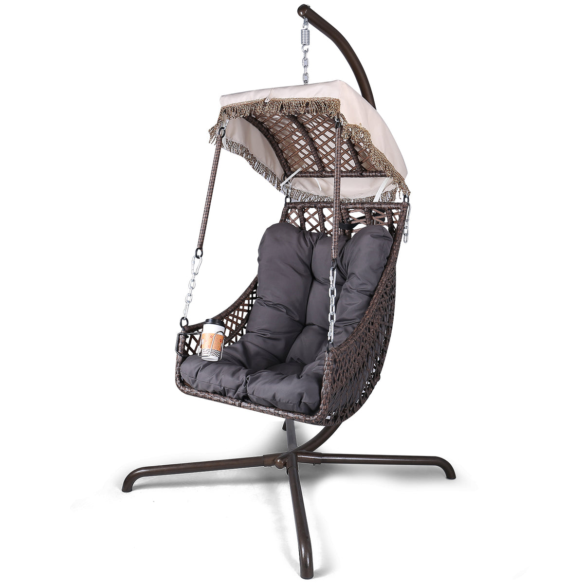 Rattan Swing Egg Chair with Stand Beige