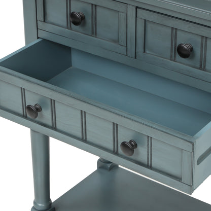 Slim Console Table with Drawers Navy Finish