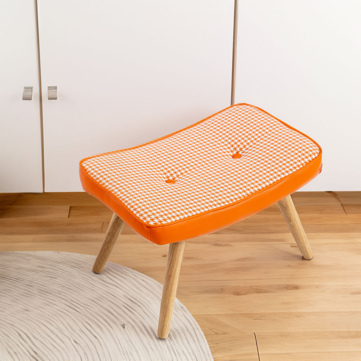 Wooden Step Ottoman with Cushion Orange
