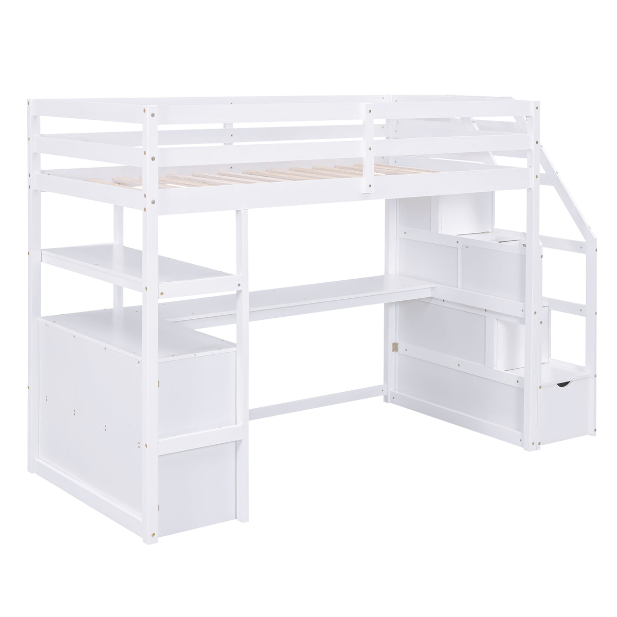 Twin Loft Bed with Storage Staircase White