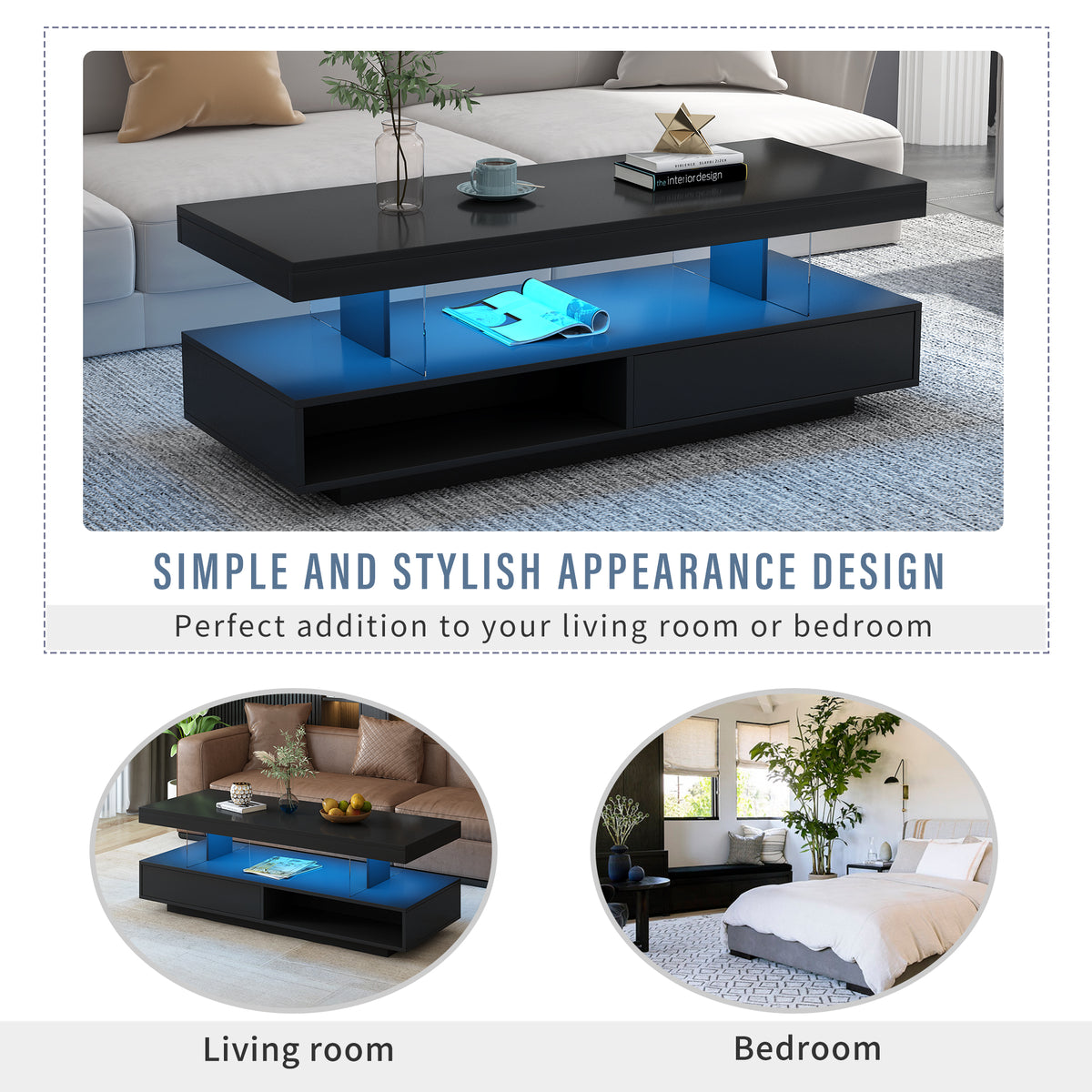 LED Coffee Table with Display and Storage Black