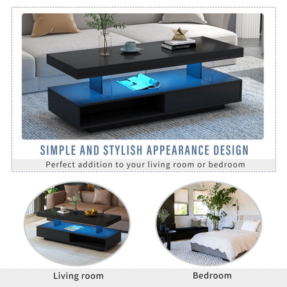 LED Coffee Table with Display and Storage Black