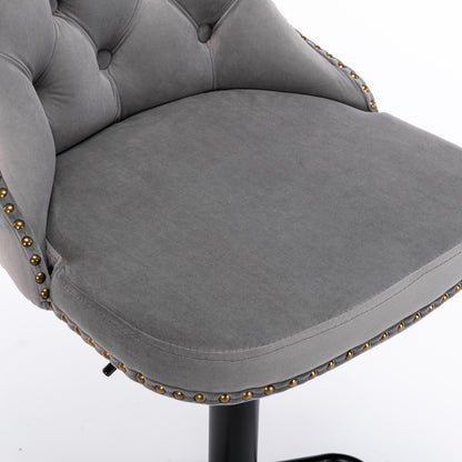 Swivel Velvet Bar Stool Set (2 pcs) – Gray
