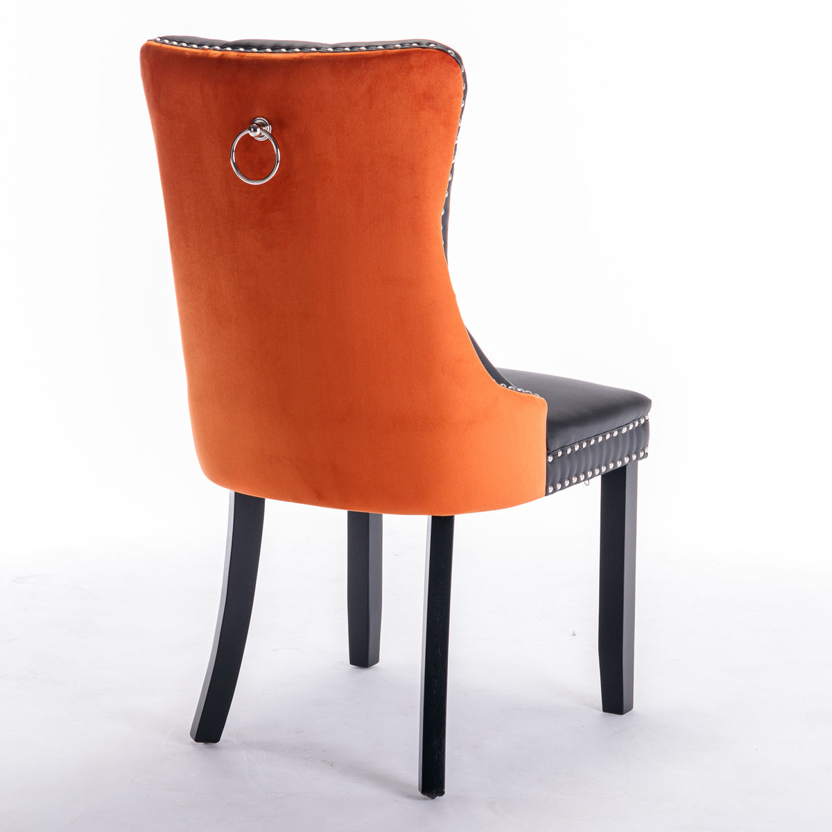 Nikki Tufted Linen Dining Chair Set (2 pcs) – Black and Orange