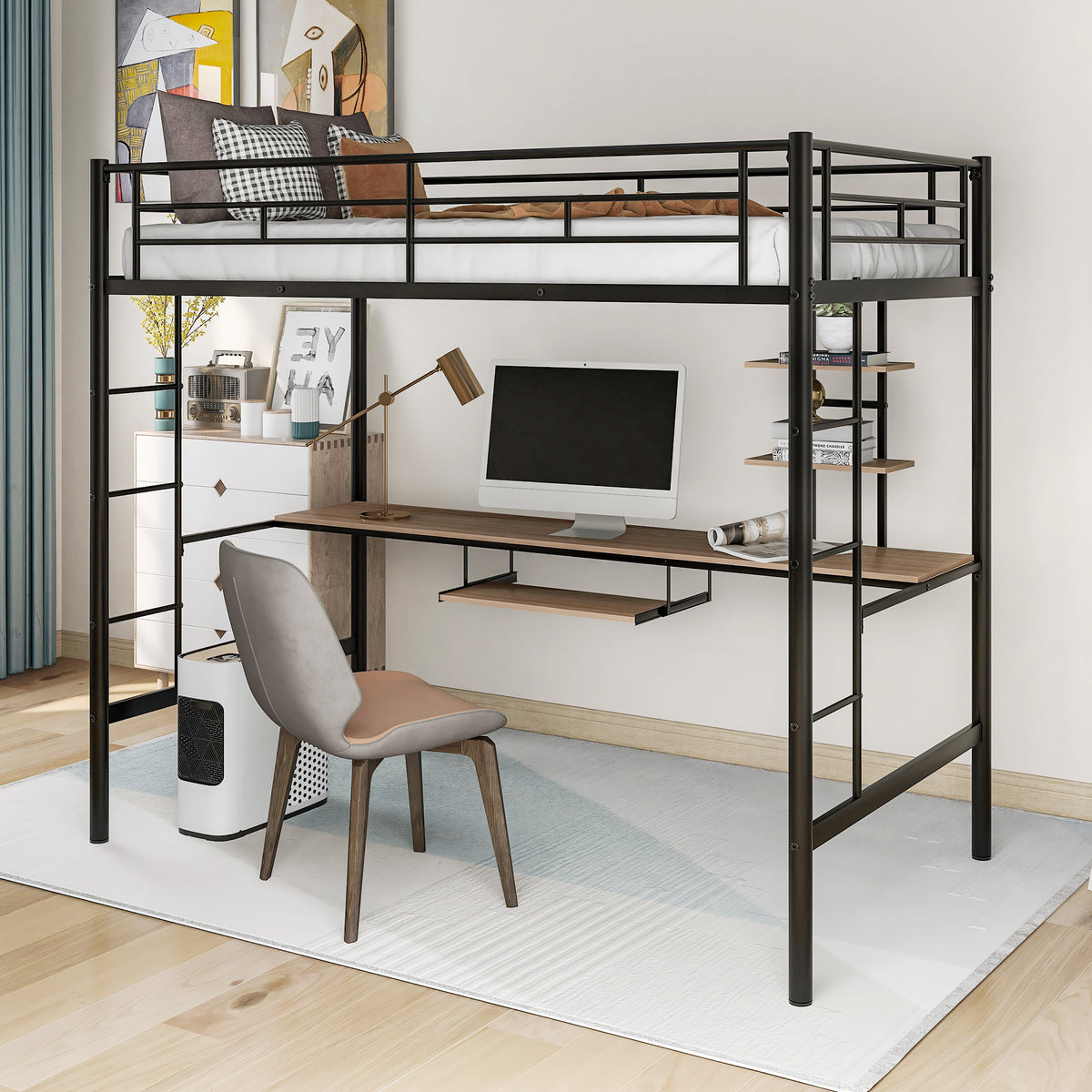 Twin Loft Bed with Desk Space-Saving Design