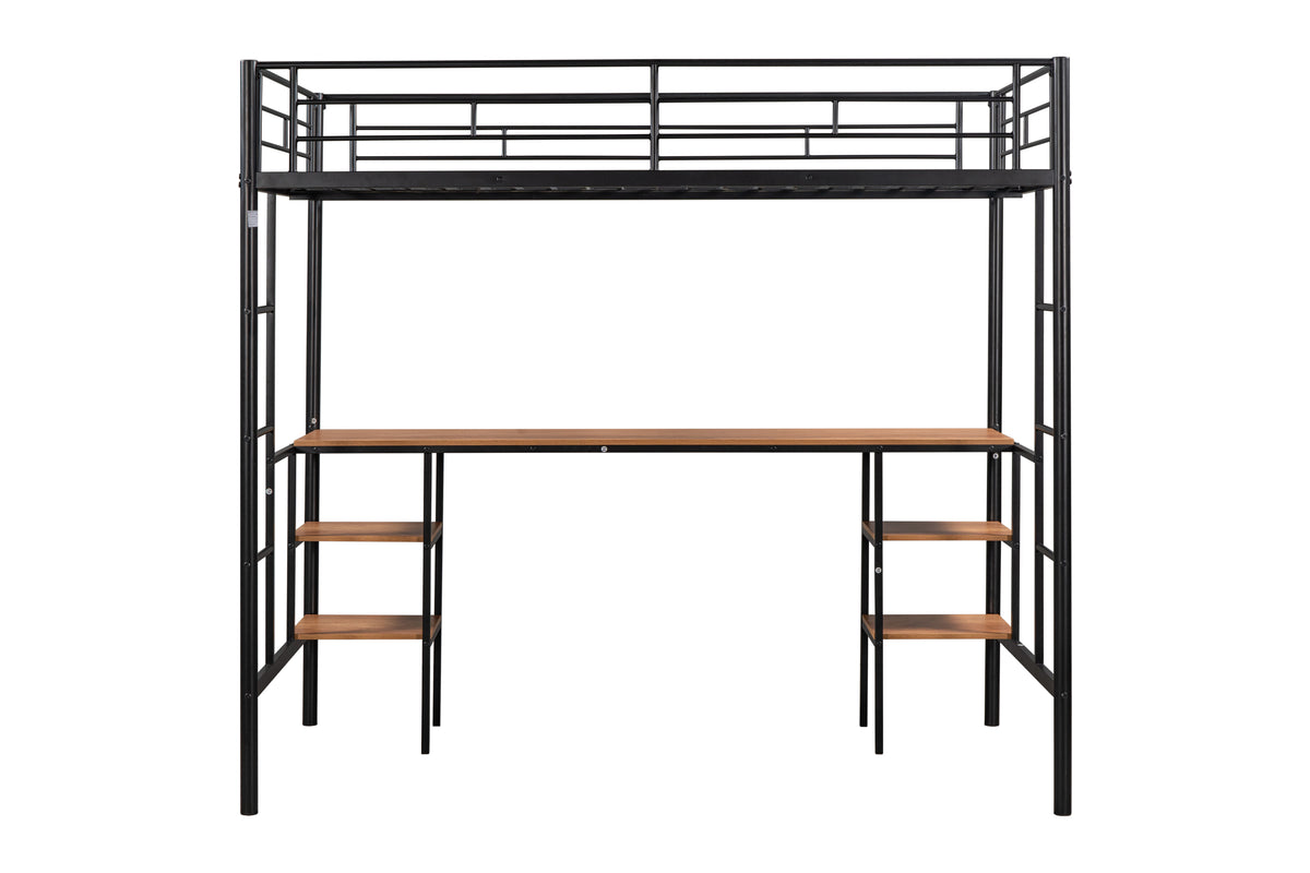 Heavy-Duty Twin Loft Bed with Built-In Shelves White