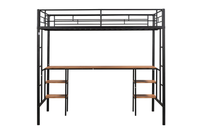 Heavy-Duty Twin Loft Bed with Built-In Shelves White