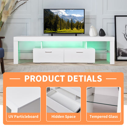 Modern LED TV Stand with Drawers – Gloss White