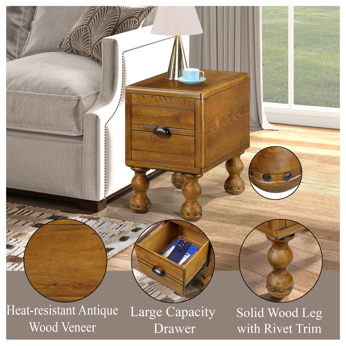 Antique Brown Wood End Table