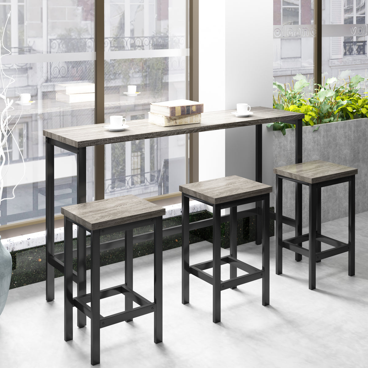 Counter Height Dining Table Set (4 pcs) – Gray Finish