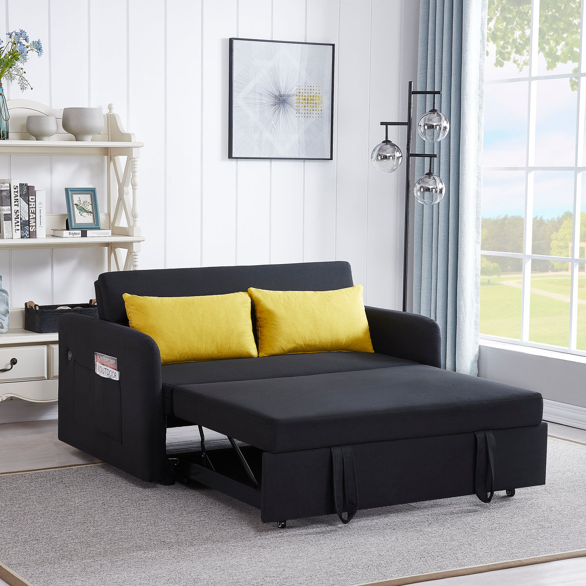 Black Fabric Convertible Sofa Bed – Twin Size Sleeper