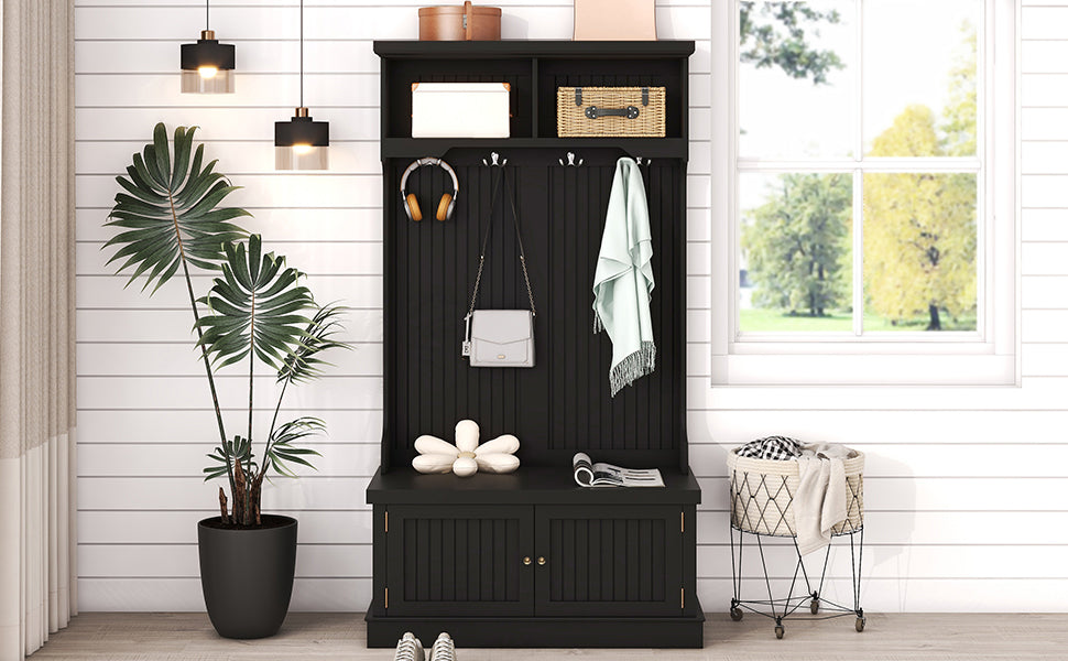 Hall Tree with Drawers and Hooks Black