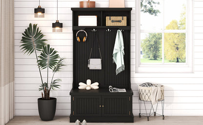 Hall Tree with Drawers and Hooks Black