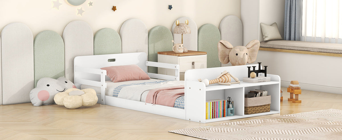 Twin Floor Bed with Guardrail White