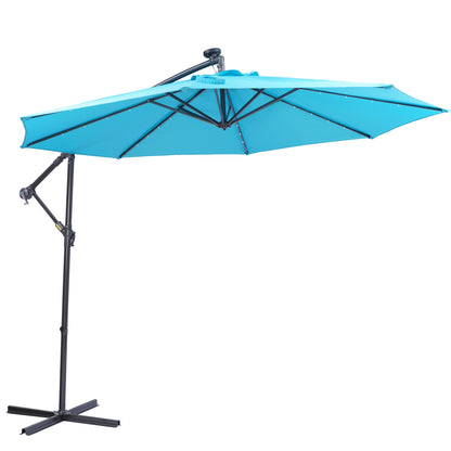 Blue 10ft Solar LED Patio Umbrella – 32 Lights with Crank & Tilt System