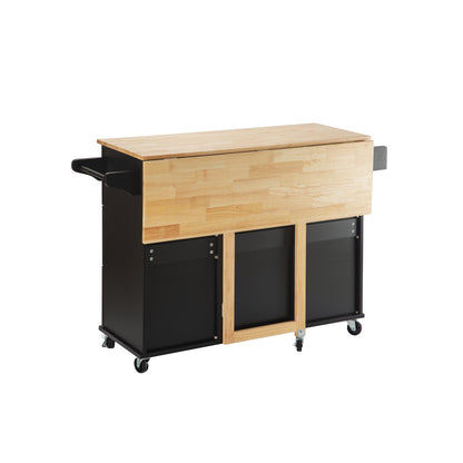 Extendable Kitchen Island with Rubber Wood Top