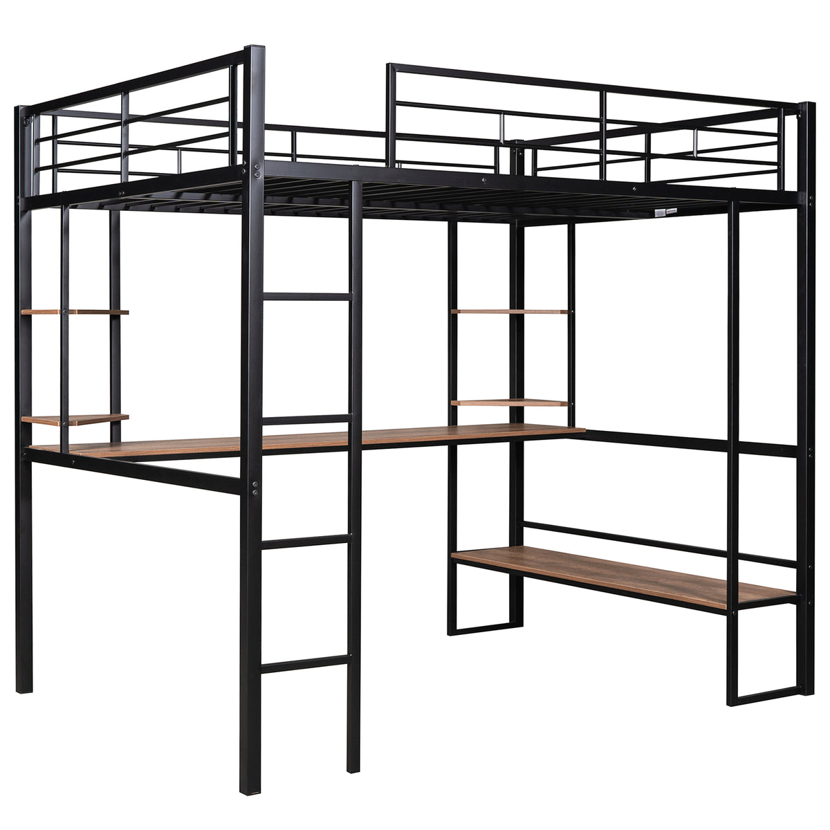 Full Loft Bed with Shelves and Desk Black