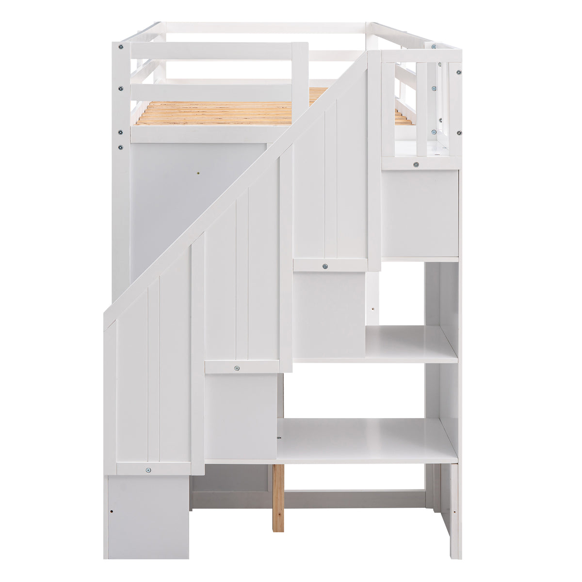 White Loft Bed with Storage and Ladder