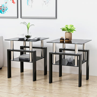 Modern Glass Coffee Tables Set of 2 Black Finish
