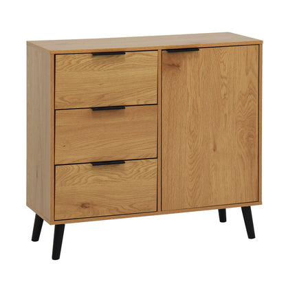 Natural Wood Storage Cabinet with Drawers and Doors